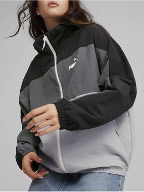 MSRP $65 NEW Puma Women's Colorblock Bomber Jacket in Black & Gray